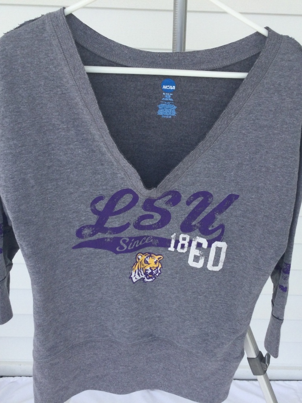 NCAA Gray V-Neck LSU Pullover with Purple & Gold Logo